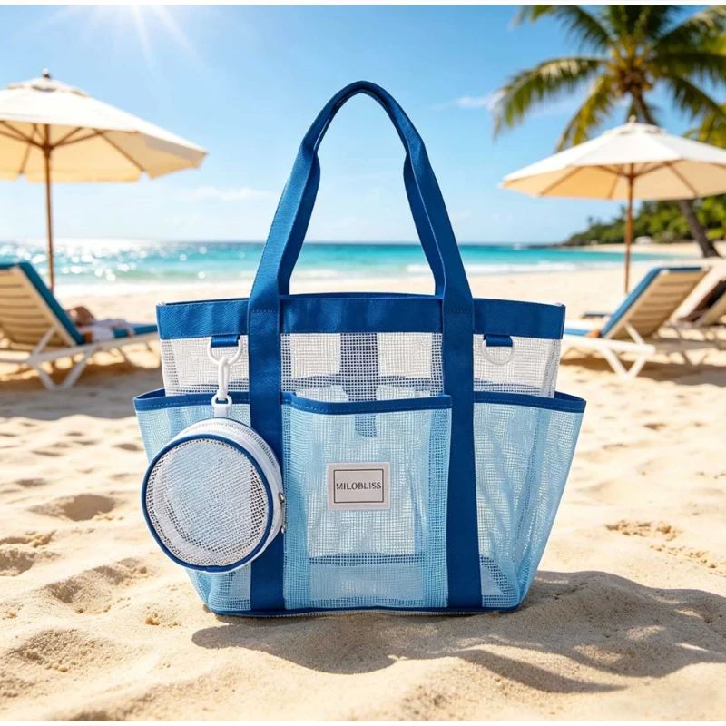 Strand-Schwimmtasche, Trocken-Nass-Trennung, wasserdichte transparente Sporttasche aus Netzstoff für Damen, leichte Handtasche mit großem Fassungsvermögen für Herren – Detail 13