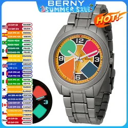 BERNY Orologio da uomo in titanio con rivestimento AR, zaffiro, quadrante geometrico a contrasto, orologio da uomo in titanio con tela luminosa multicolore