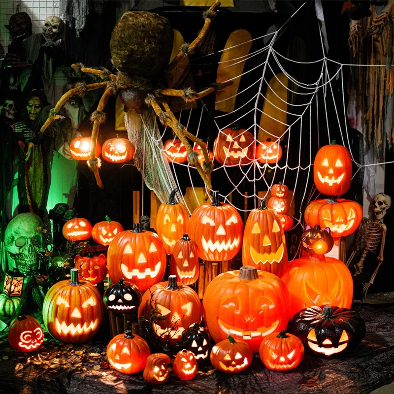 Plastic Ornamenten Lantaarn Outdoor Decoratie Rekwisieten Pompoen Licht Op Halloween Skelet Pompoenen Led Lights Halloween Decoraties