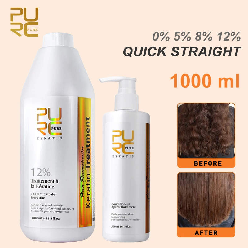 PURC-Shampoing KerBrian pour cheveux bouclés, traitement lissant, élimine les frisottis brésiliens, 1000ml, 300ml