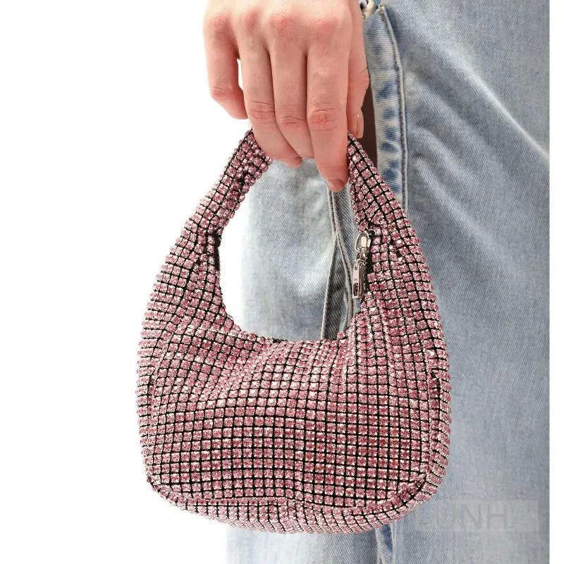 Lady Fashion Handbag Hobo Bag Luxury Full Rhinestone Shining Small Bucket Bags Purse for Dinner Party Banquet Events