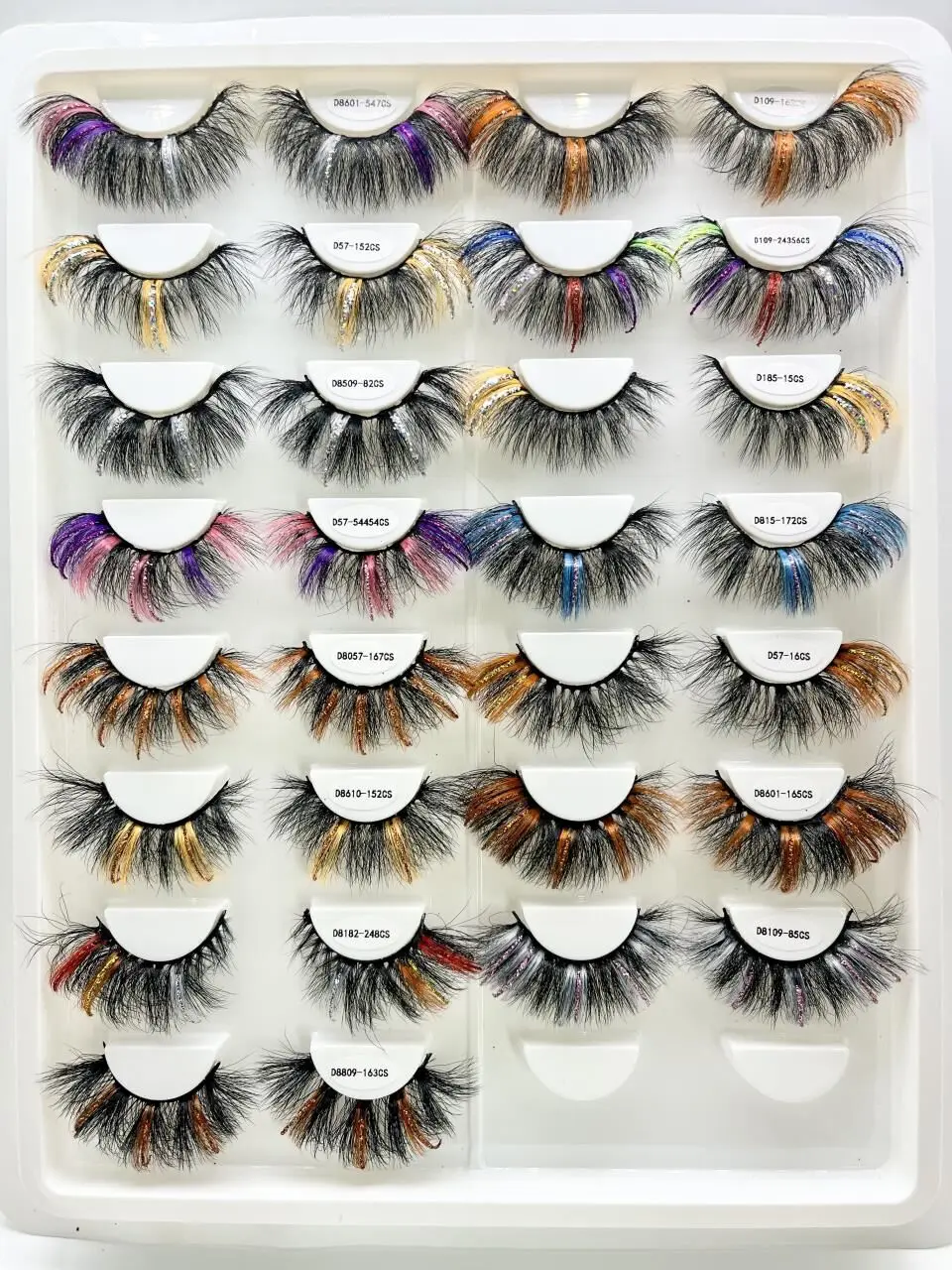 New Wholesale 20mm Colored Lashes Glitter Mink Eyelashes Extension Supplies 5D Pink Blue Fluffy Cruelty Free False Lash Bulk