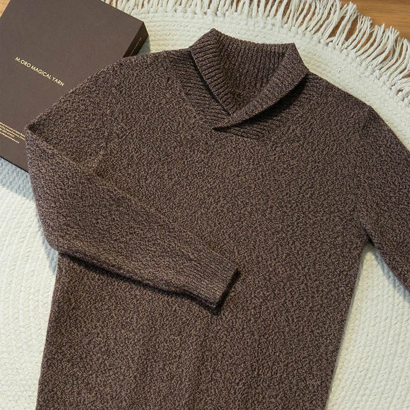 

Мужской свитер из 100% кашемира, пуловер с шалевым воротником, осень-зима, элегантный повседневный трикотаж из трехцветной пряжи с длинными рукавами, одежда, топы