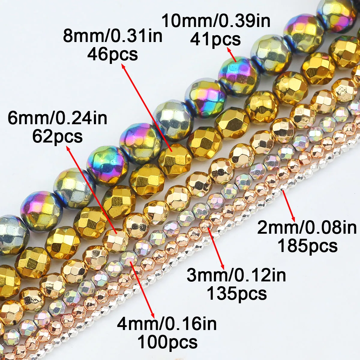 Round Cut Plating Hematite Natural Stone Spacers Loose Beads For Jewelry Making DIY Charms Accessories 2/3/4/6/8/10MM 40-180pcs