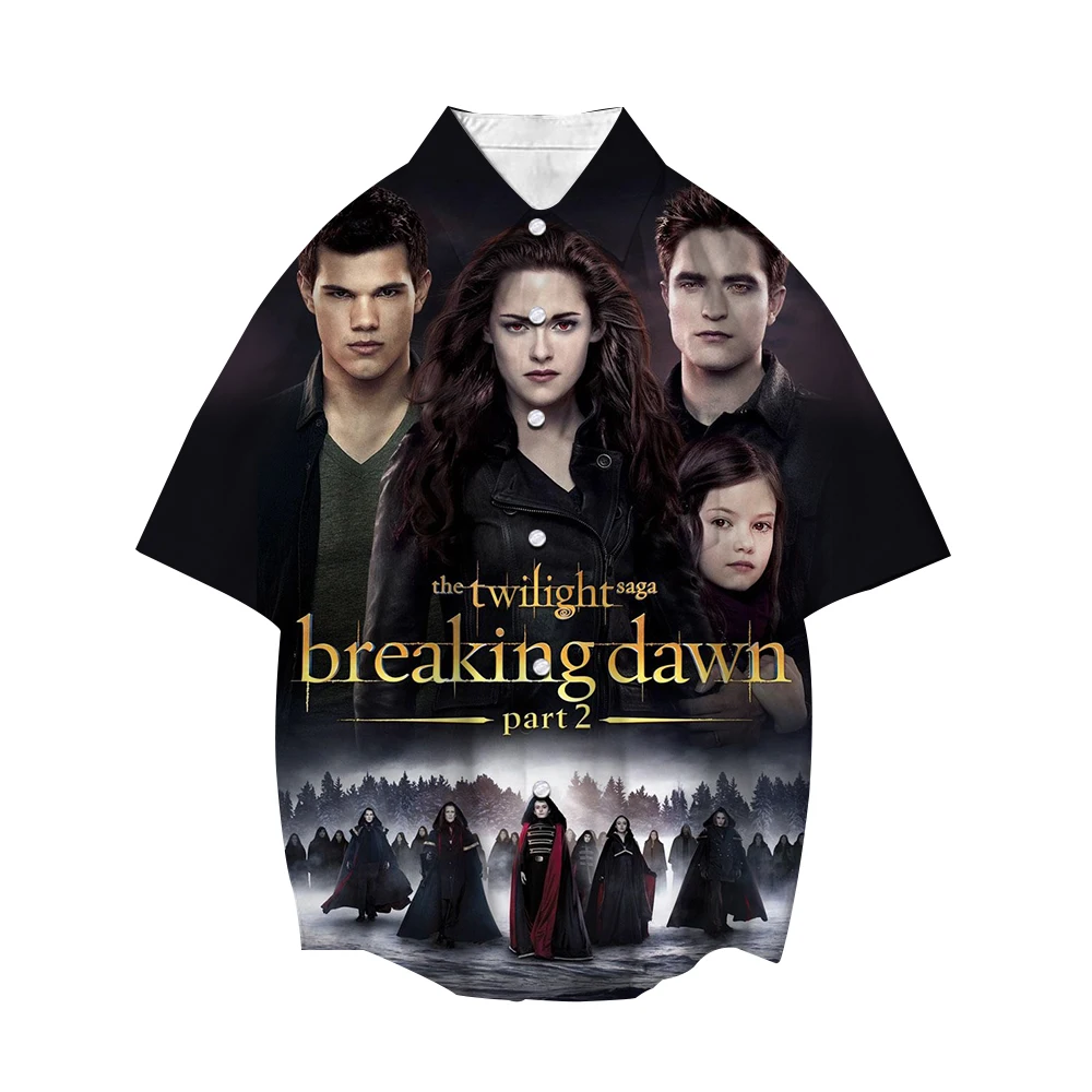 

Twilight 3D Shirts Men Women Street Tops Cartoon Lapel Short Sleeve Boys Girls Casual Button Loose Shirt