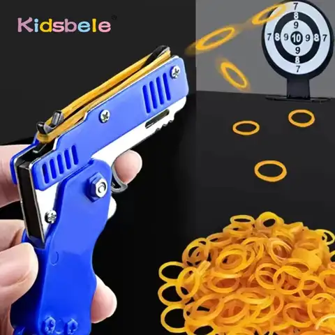 Giocattolo pieghevole portachiavi pistola elastico per bambini e adulti, idea regalo creativa con 60 fasce per mini sparatutto pieghevole divertente in famiglia