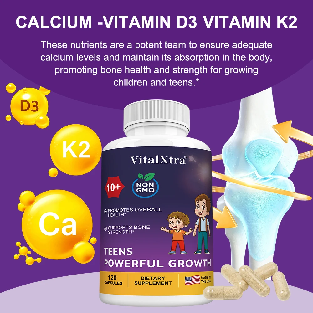 

Vitamin K2+D3 Supplement - Nutritional Supplement Capsules for Teenagers, Supports Joint, Bone, and Immune System Health