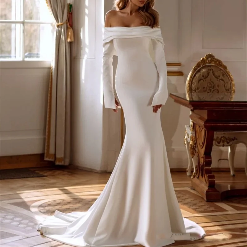 

Elegant Off The Shoulder Long Sleeves Mermaid Wedding Dresses Customized Side Slit Custom Made 2025 Vestido De Noival