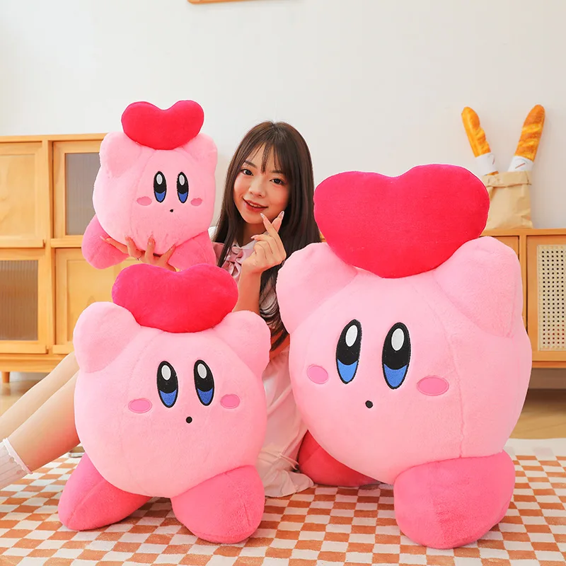 Large Plush Kirby Doll Love Star Design for Kids Birthday and Christmas Gifts Soft Cuddly Pillow Toy for Girls Sleep Comfort