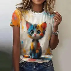 Summer Cartoon Cat 3D Print T-shirts Women Streetwear Casual Fashion Y2k Short Sleeve T Shirt O-neck Tees Tops Clothing