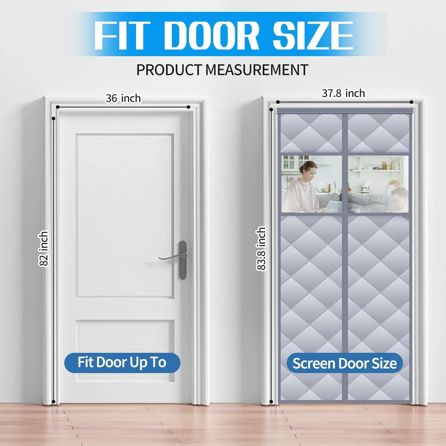 Cortina de puerta con aislamiento térmico magnético con ventanas visibles desmontables, relleno de fibra de poliéster grueso y tela Oxford duradera,