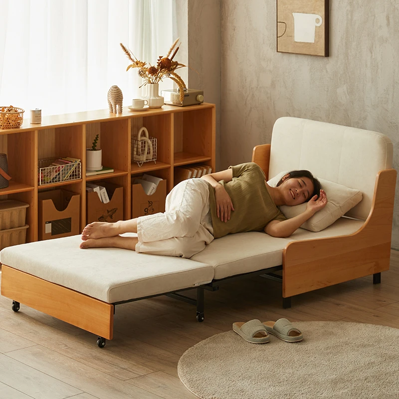 sofa bed single multi-functional dual-purpose sofa simple study bed solid wood foldable lunch break bed small apartment