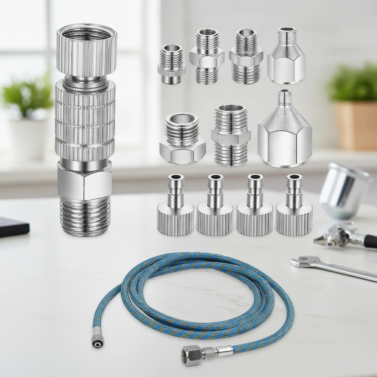 Airbrush Adapter Set with Quick Disconnect Fittings Easy to Install Airbrush Connector Kit Pneumatic Adapter Set Rust-Proof