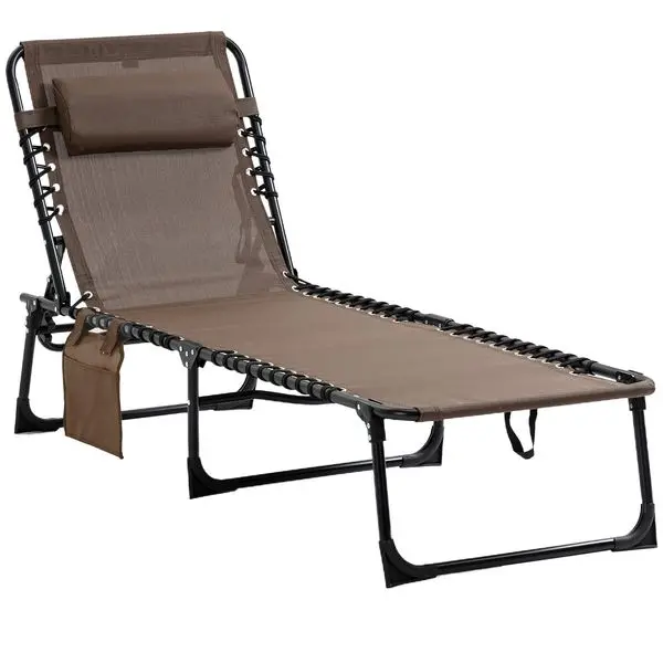

Outsunny Reclining Chaise Lounge Chair, Portable Sun Lounger, Folding Camping Cot, with Adjustable Backrest and Removable Pillow