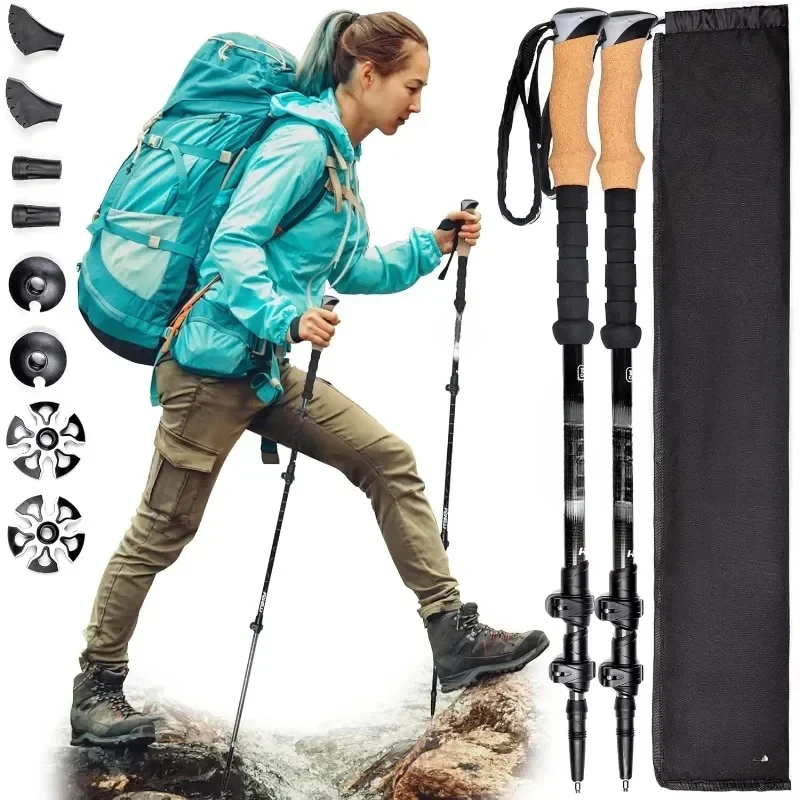 

Carbon Fiber Trekking Poles Lightweight Collapsible Hiking Poles, Shock-Absorbent Walking Sticks with Natural Cork Grips