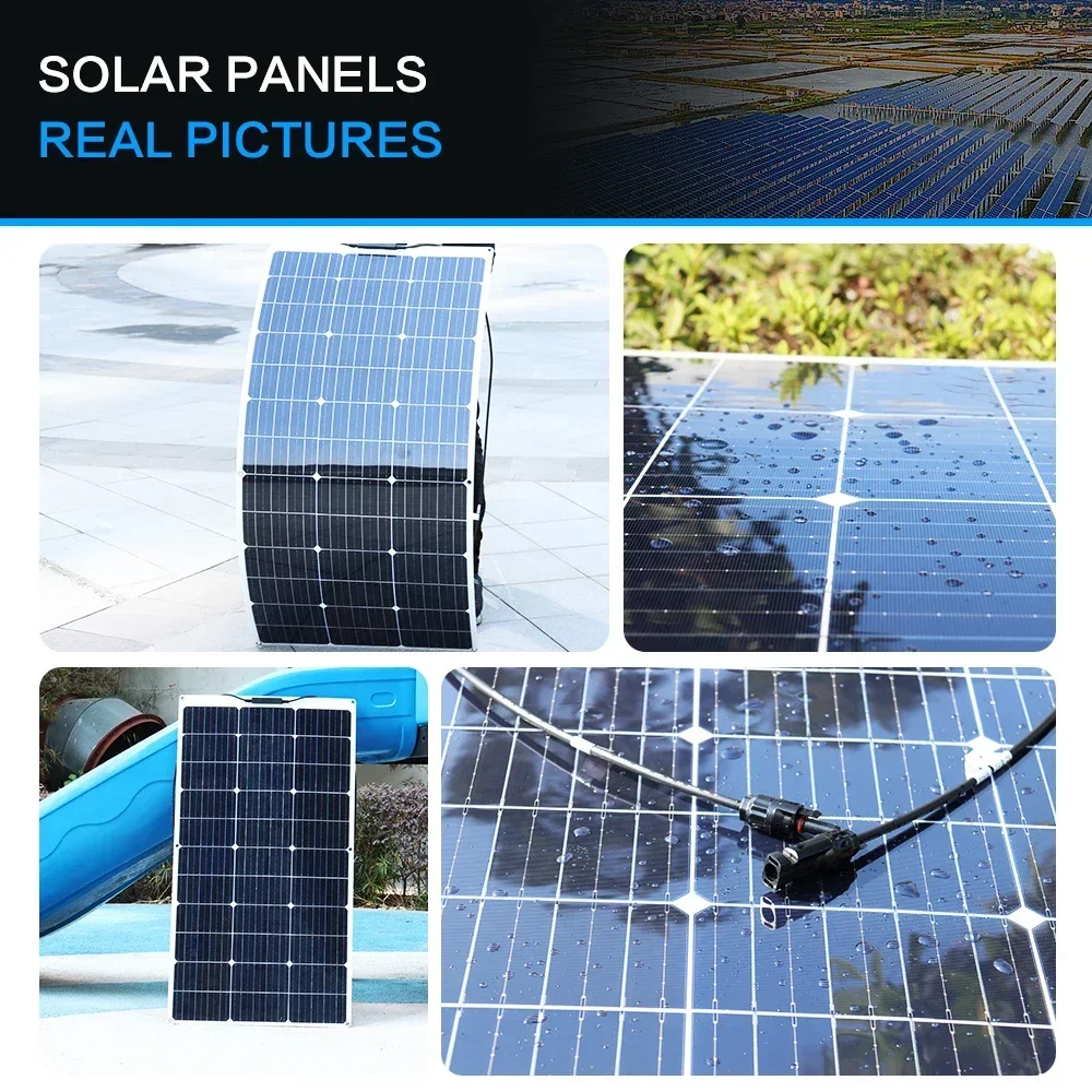 1PCS ~10PCS 100W 18V Solar Panel 100 W 200W 300W 400w 500w 800w 1000w Monocrystalline Flexible Paneles Solares 12V/24V Battery