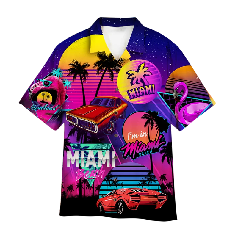 Colorful Music Hawaiian Shirt Men 3D Printed Neon Shirts Women Tops Summer Street Short Sleeves Y2k Beach Vacation Button Blouse