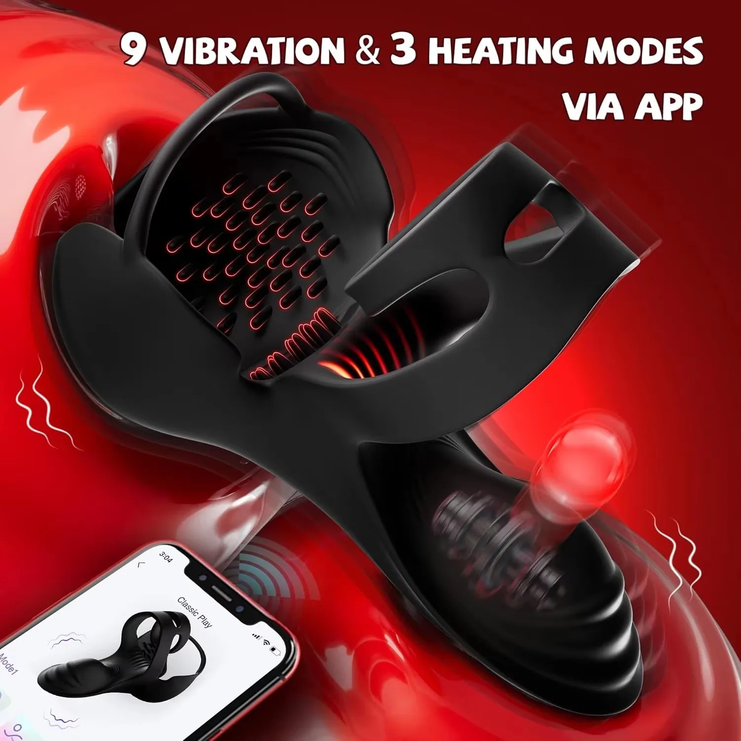 Male Penis Ring Cock Vibrator with Heating Function Testicle Stimulator + App Control Vibration Adult Couples Sex Toy for Men - Image 2