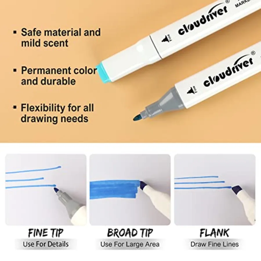 Cloudriver 120 couleurs marqueurs à alcool double pointe ensemble de marqueurs artistiques permanents pour adultes marqueurs à base d'alcool idéal pour la coloration Dra