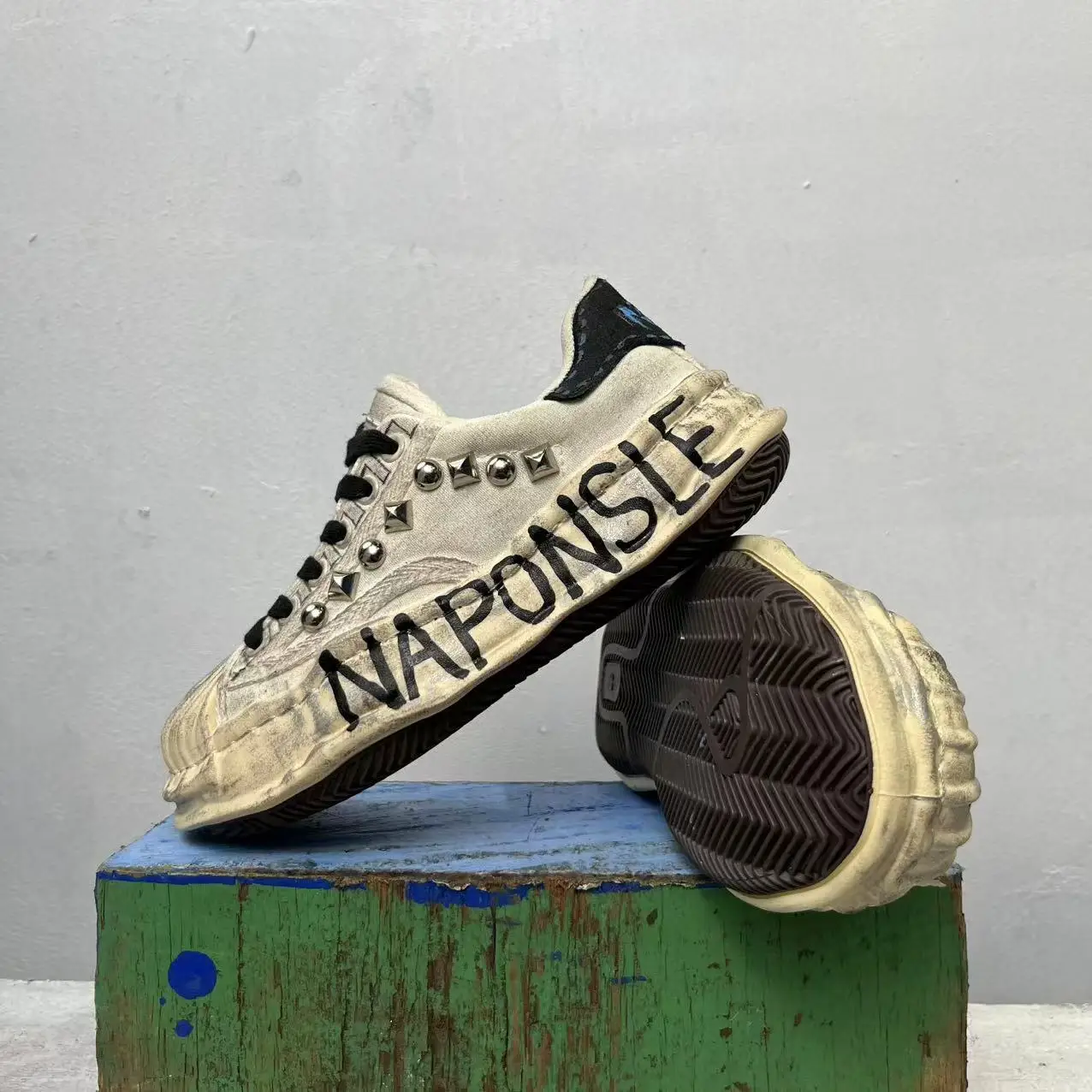 本物の画像 ダメージ加工 ハンドメイド シェルトゥ フラット 快適 トレーナー ストリートカジュアル ハイストリートシューズ