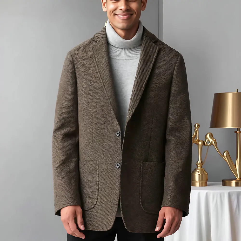 

Men's Sheep Wool Blend Blazer Gray Camel Wine Red Tweed Suit Jackets Male Elegant Outfits England Style Clothings Old Money OOTD
