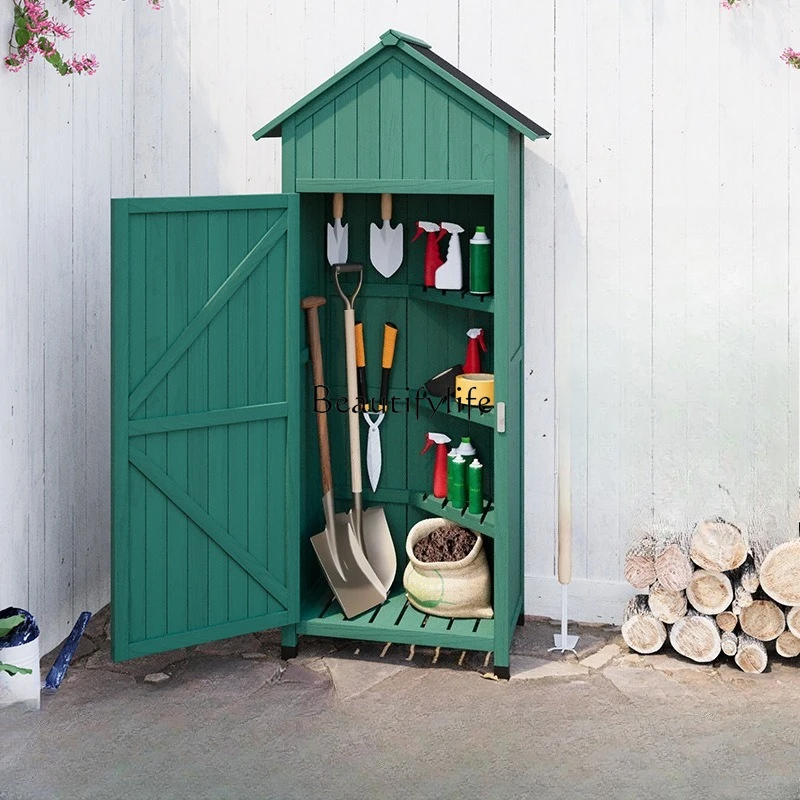 

Outdoor Storage Cabinet Courtyard Outdoor Garden Balcony Solid Wood Cleaning Cabinet