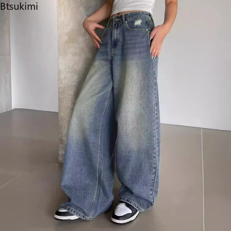 

2026 Washed Straight Jeans Women's Casual Denim Wide Leg Pants Loose High Waisted Cowboy Trousers Baggy Jean Pantalones De Mujer