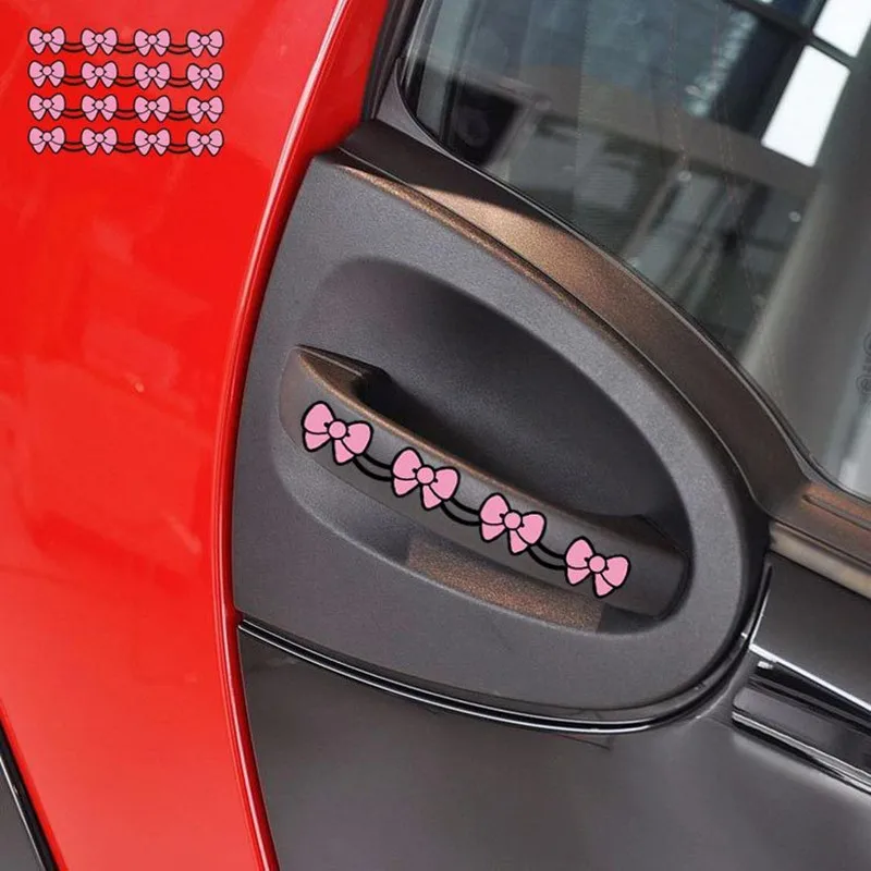 4PCS/Set Car Stickers Bowknot Cute Lovely Baby Pink Girl Cartoon Decoration For Doorknob Door Handles Auto Tuning Styling D2