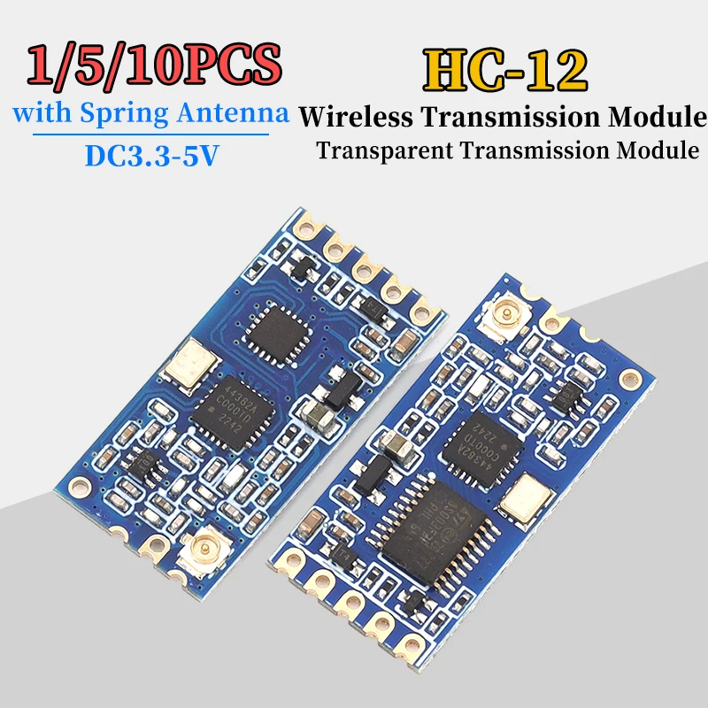 1/5/10Pcs HC-12 Wireless Module SI4438 433MHz Wireless Serial Port Transparent Transmission Module with Spring Antenna ﻿