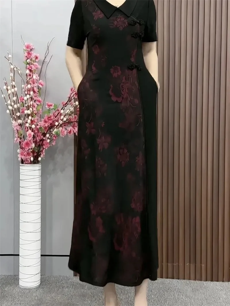 

Chinese style cheongsam dress with Chinese style women's belly covering 2024 summer new style loose flesh covering slimming and