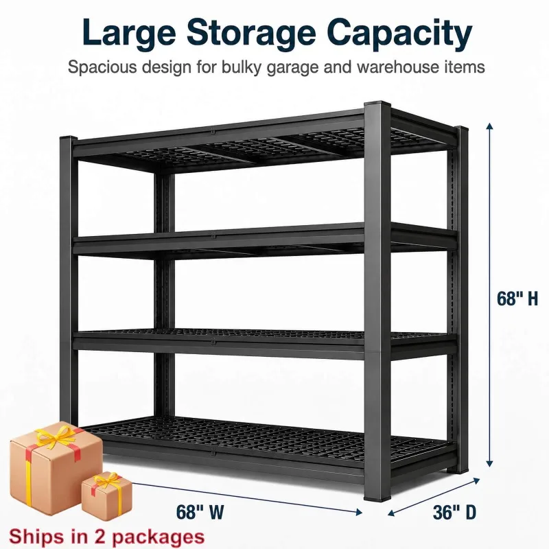 Tote Storage Rack, Garage Shelving Heavy-Duty Storage Bin Rack, 4-Tier Storage Shelves, Commerical Rack for Garage