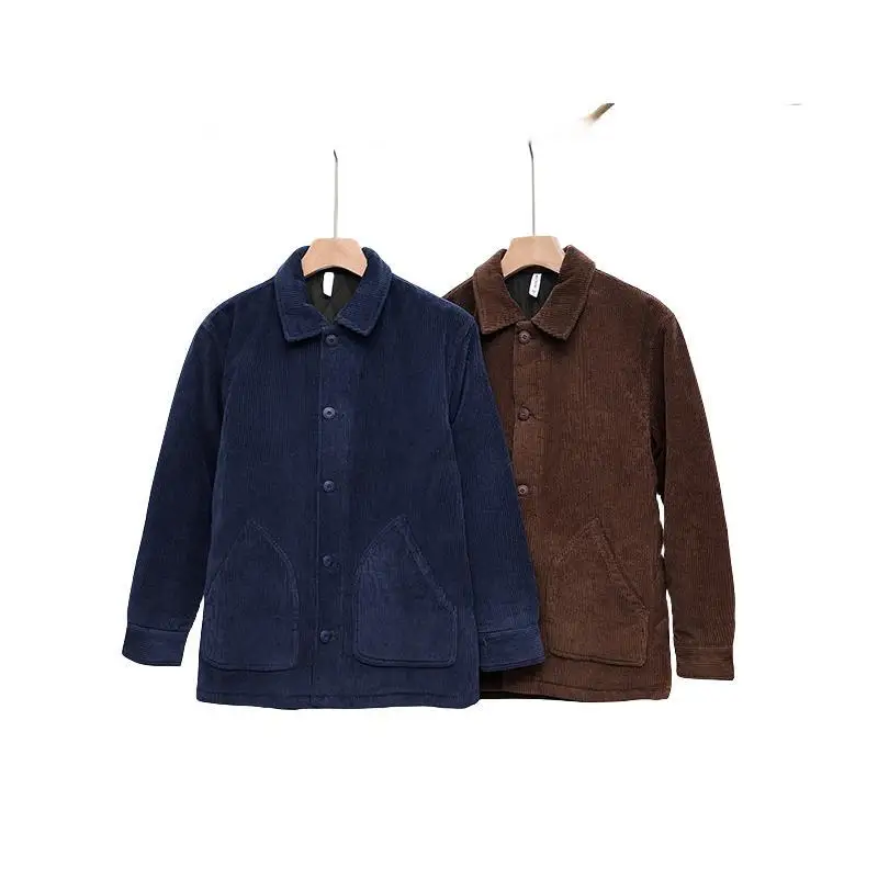 Herfst Winter Nieuw Heren Katoenen 100% Jack Knoop Corduroy Casual Jas Bovenkleding Voor Heren Zakken Outdoor Dikke Kleding