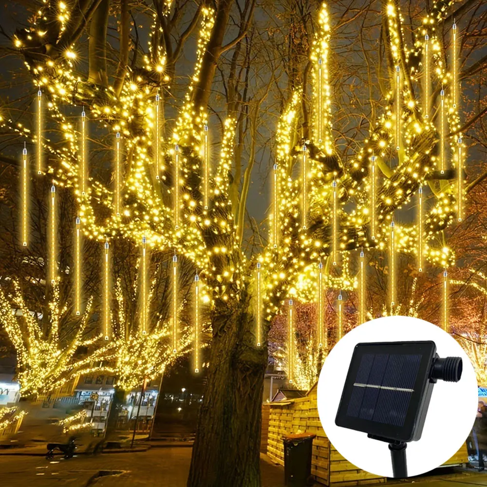 

30/50CM Solar Meteor Shower Lights,Icicle Lights Outdoor Falling Rain Drop Lights for Garden,Christmas,Tree,Bar,Store Decorate