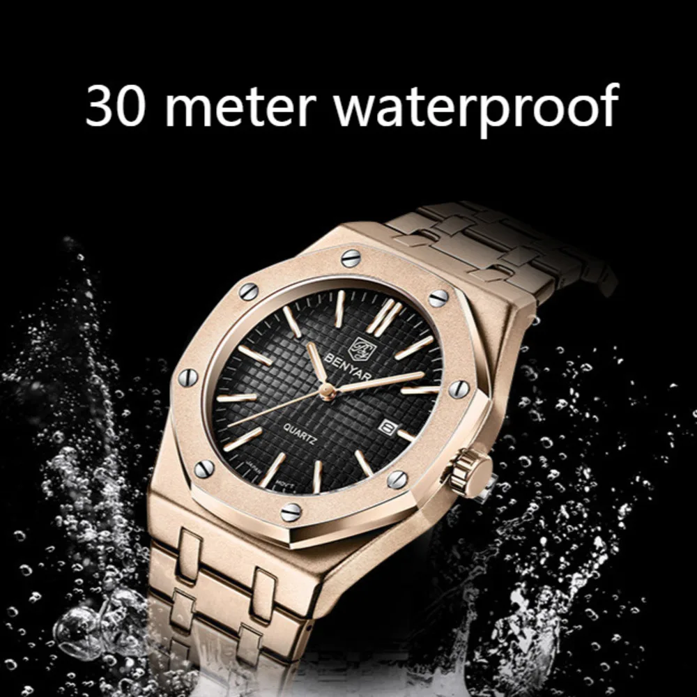 BENYAR 5156 Men's Quartz Watches and B Top Brand Fashion Simple Waterproof Night Glow Date Quartz Watch for Men