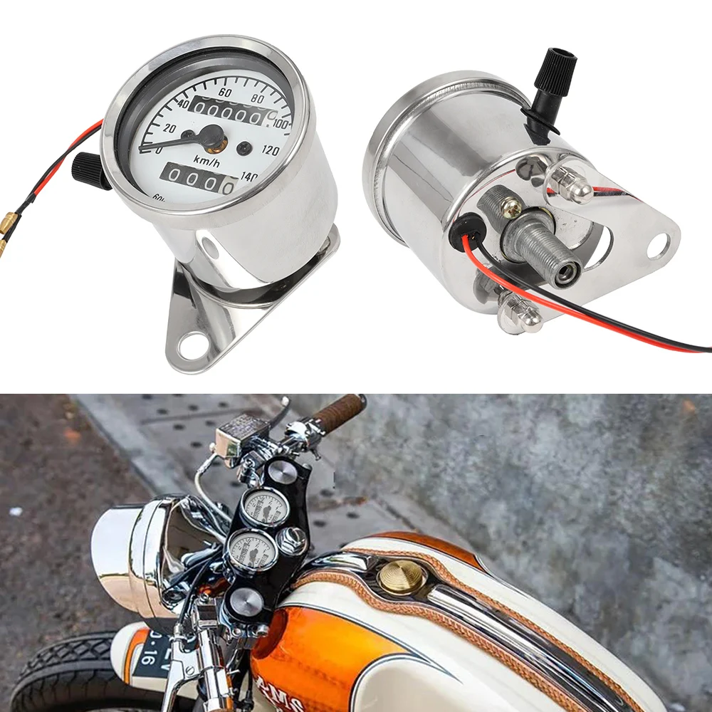 

12V Universal Dual Meter Motorcycle Odometer Speedo Meter Speedometer 0-140km/h LED Backlight Vintage Modification Accessories