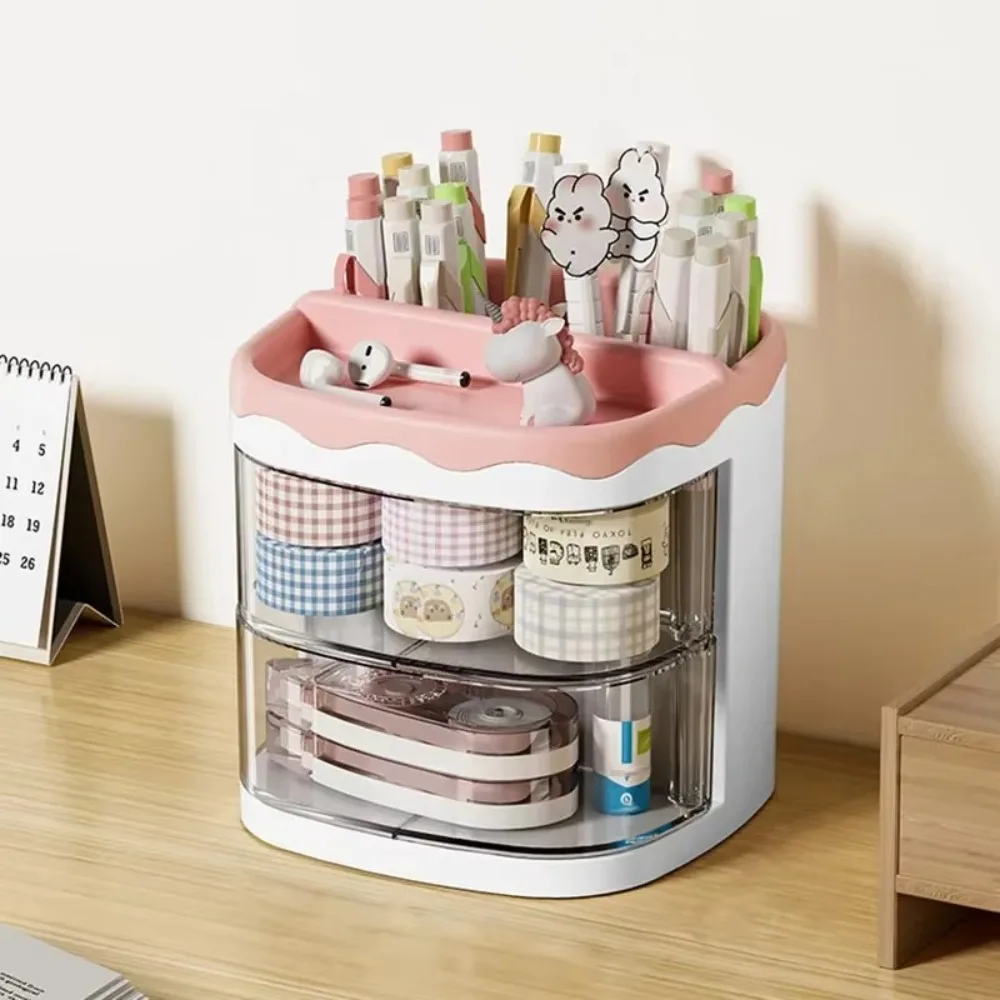 Cute Portable Desk Organizer Acrylic Multi-Section Pencil Case Multifunctional Makeup Brush Storage Box Home Office School