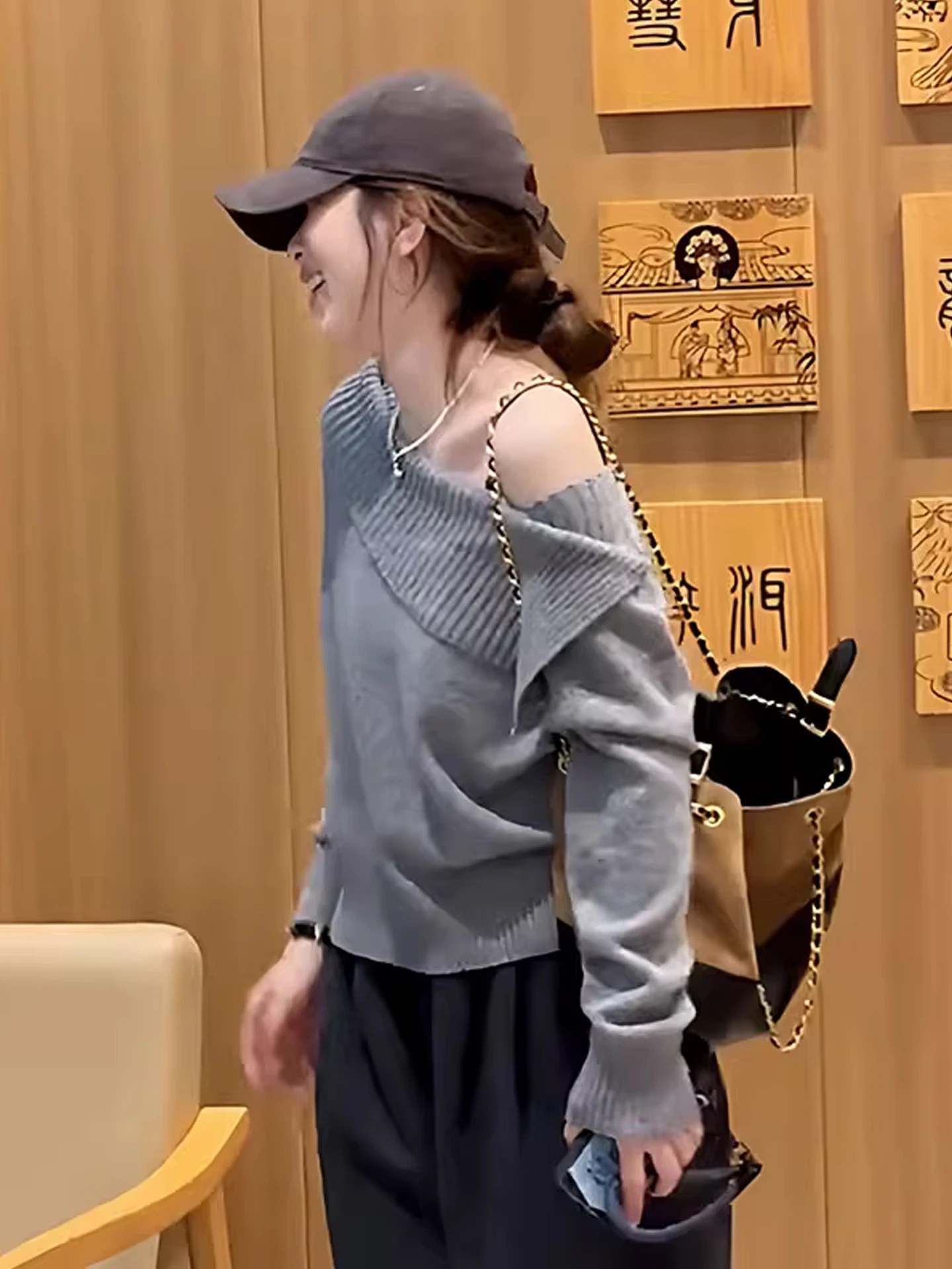 

ey Soft Cozy One-oulder Turn-down Collar Women's Knitwear Base Layer Top for Autumn Winter Slimming Inner Wear