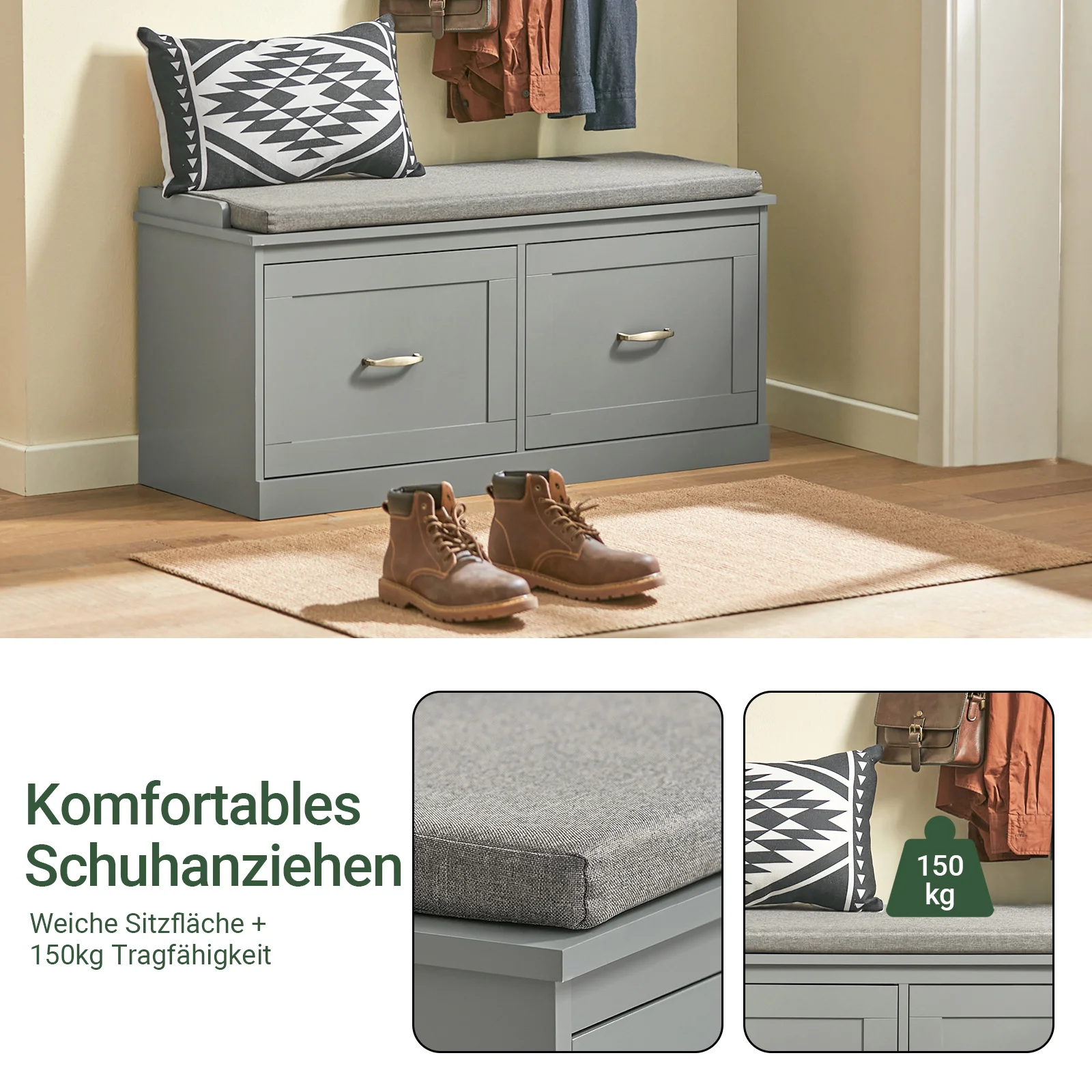 SoBuy FSR131-HG Schuhbank mit Sitzfläche Sitzbank mit Stauraum Dielenbank Schuhtruhe Sitzkommode Schuhregal – Detail 7