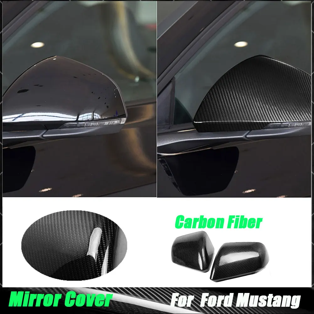 

For Ford Mustang US Model 2014-2017 Carbon Fiber RearView Side Mirrors Cover Caps Trims Add On Style