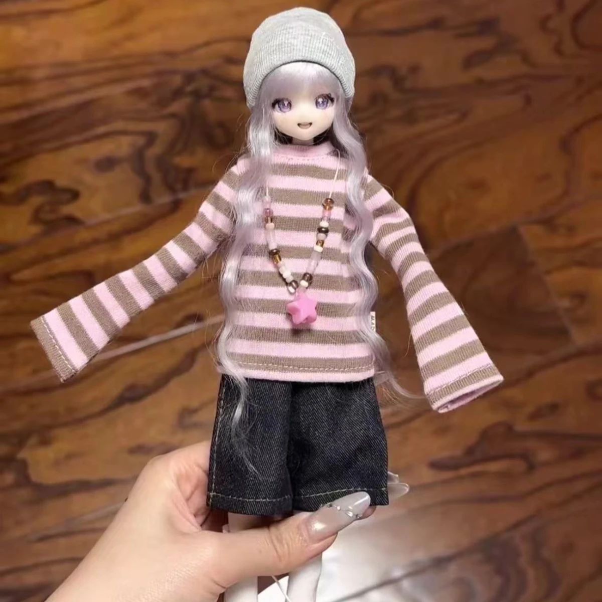 

Casual 1/6 Doll's Clothes Suit for Azone/ob22/Blyth Dolls Striped Long Sleeves+hat+pants Dress Up Toys Doll Accessories,No Doll