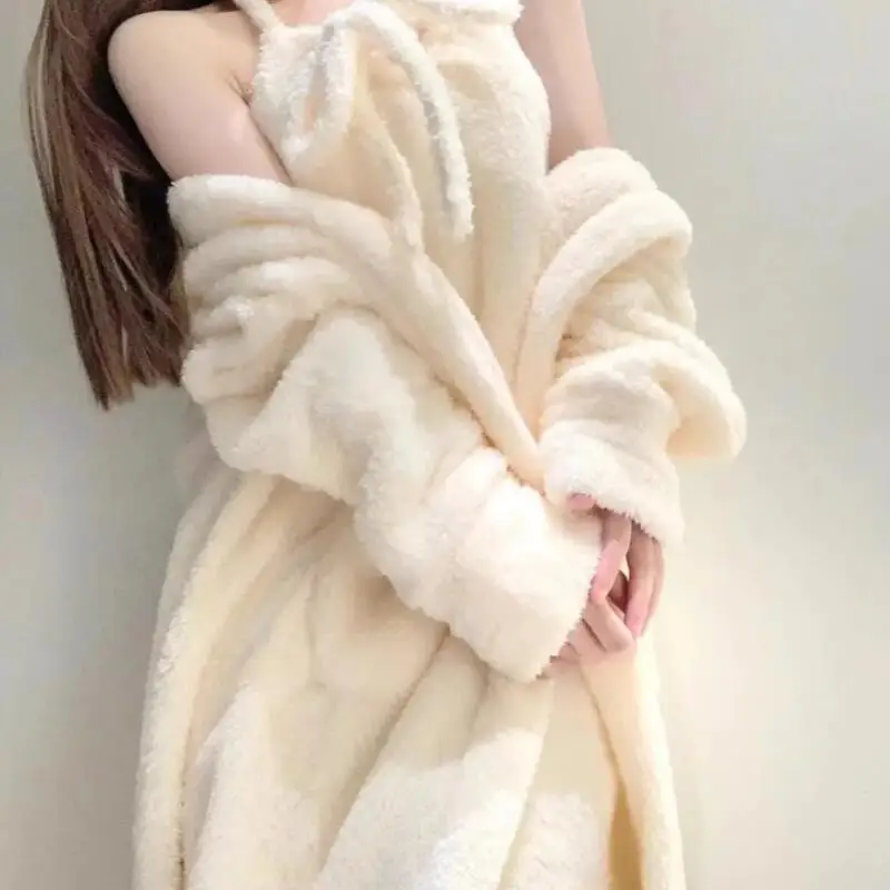 Abbigliamento da donna Pigiama in pile corallo Foderato in pile invernale Addensare Tenere al caldo Abito Camicia da notte Homewear Moda Confortevole