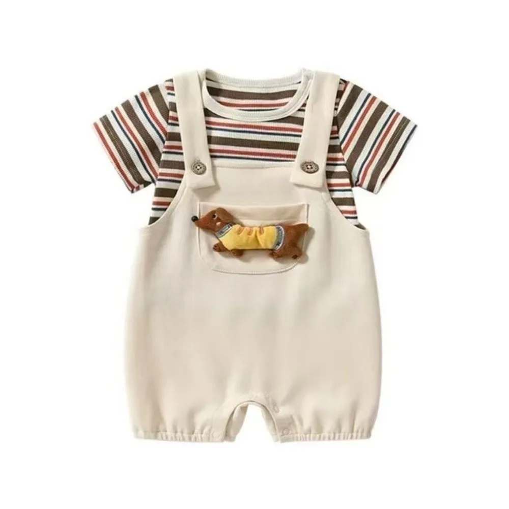 

Детская одежда для малышей: летний комбинезон с коротким рукавом и имитацией подтяжек