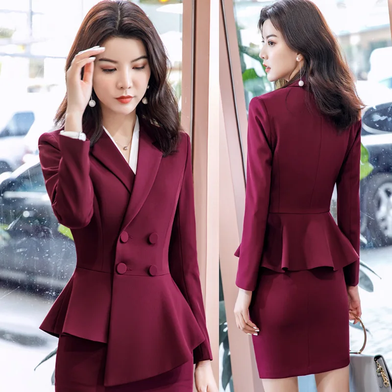 2023 Spring Summer Formal Ladies Double Breaste Blazer And Skirt Suits Office Uniform 2XL Size Skirts Jacket Business Work Wear