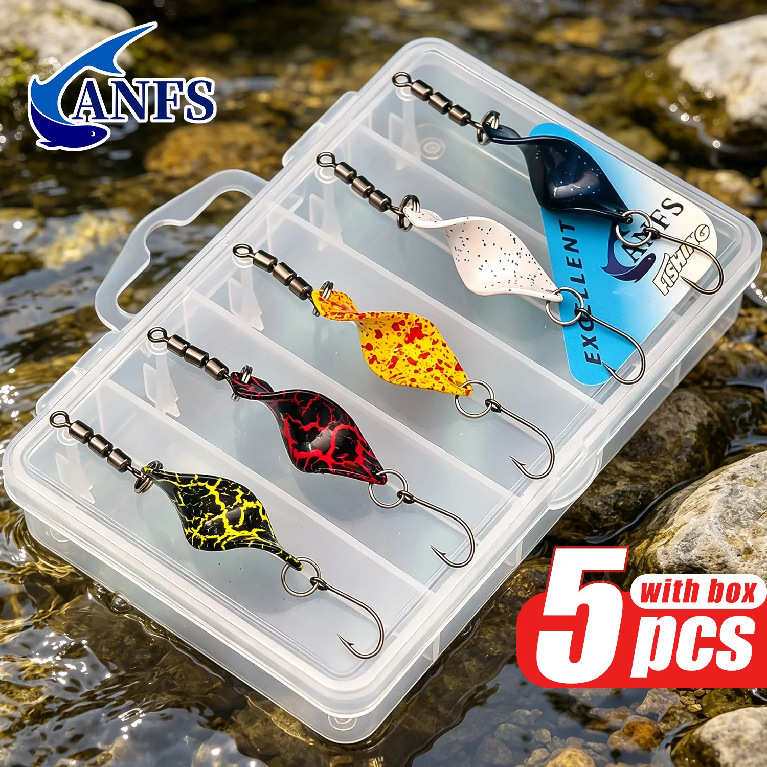 ANFS 5 Stück Angellöffel - Gedrehte Kupfer-Forellenlöffelköder, Metall-Angelköder, Künstlicher Köder für Forellen, Angelgeschenk für Angler