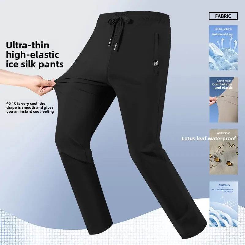 

Elastic Men's Sport Pants Autumn Spring Large Size Business Anti-Wrinkle Thickened Loose Straight Leg Cuffed Casual Pants Swe...