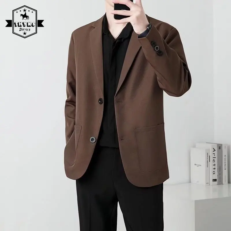 

Mens Blazer Jacket Spring Slim Fashion Korean Suit Coats Business Formal Jacket Harajuku Office Outfit Loose Pocket Casual Tops