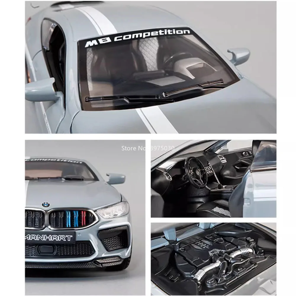 1:32 BMW M8 Toy Alloy Cars Diecast Model Wheel Pull Back Vehicle with Light Music Miniature Sports Car for Boys Decoration Gifts
