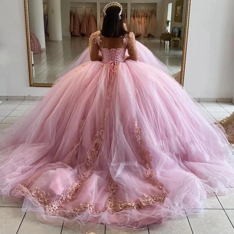 ANGELSBRIDEP Glittering Pink Quinceanera Dresses 3D Flowers Crystals Robes De Soirée Formal Birthday Party Ball Gown Corset