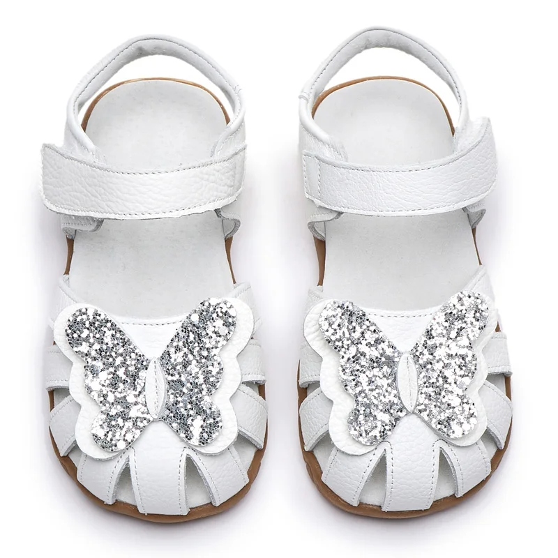 

Leather sparkling butterfly Girls flat Sandals closed toe little kids girls summer shoes