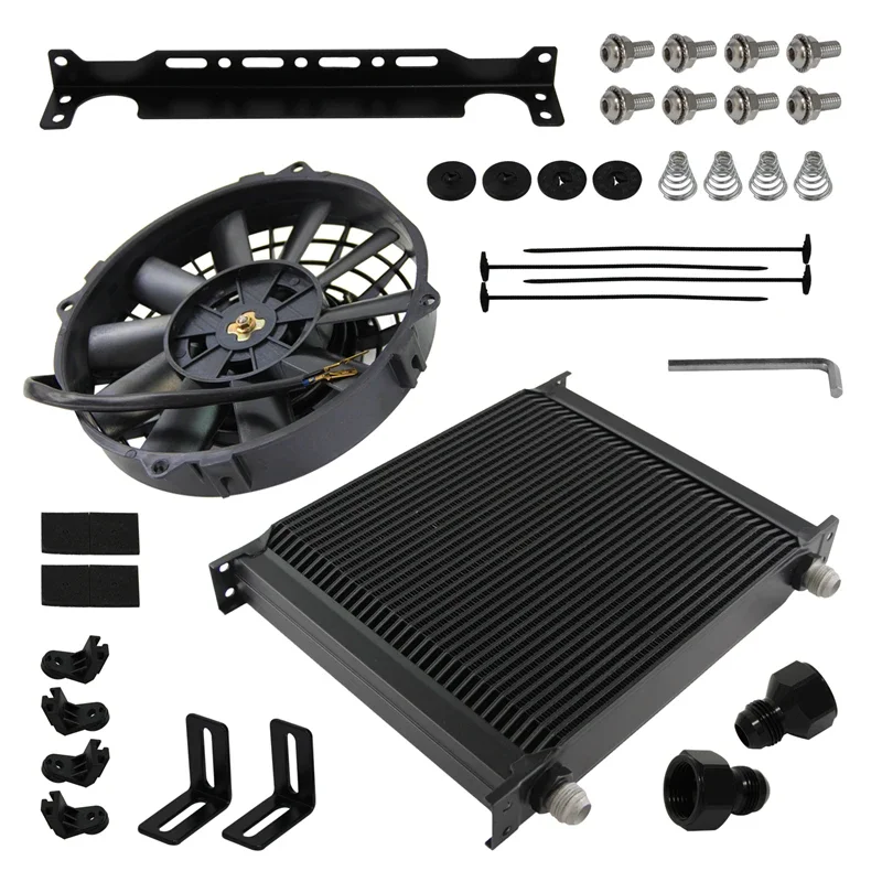 

Black/Silver Universal 34 Row AN10 Engine Oil Cooler w/AN10 To AN8 Fittings + 7" Electric Fan for audi q7